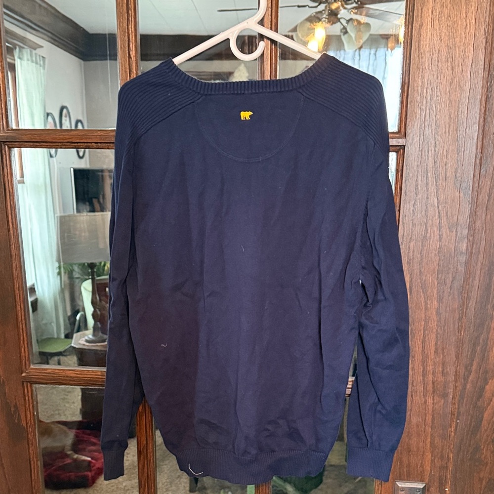 Jack Nicklaus Mens V-Neck Sweater Navy Blue Cotton Golden‎ Bear Logo Large - Picture 4 of 4